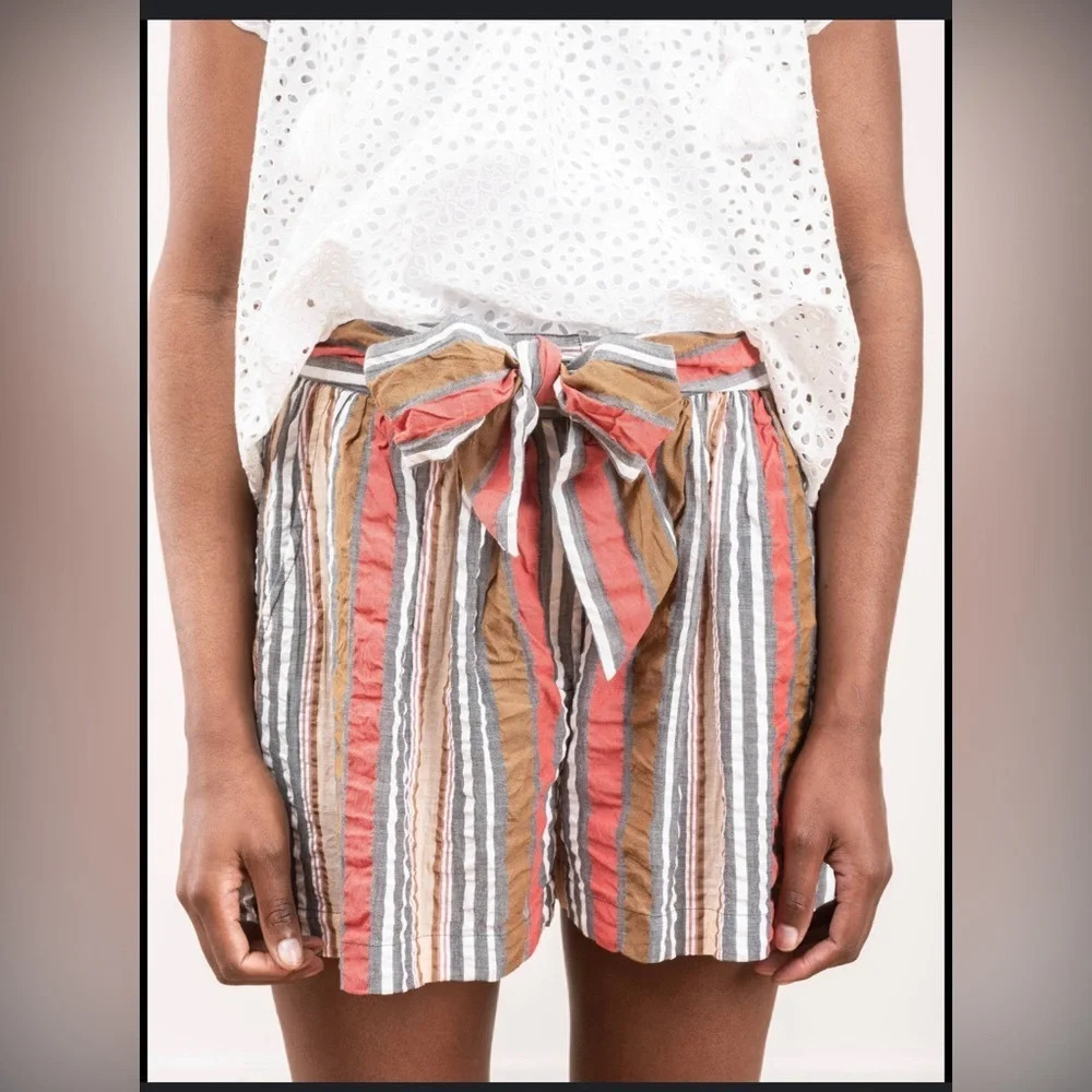 Ulla Johnson | Martim Shorts in Poppy High Rise Tie Waist Cotton Stripe Size 2